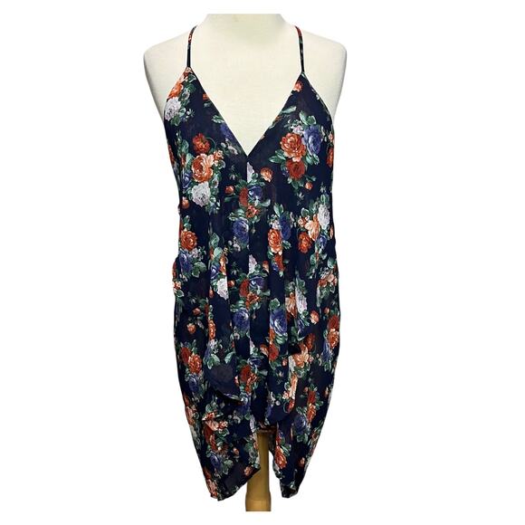 Poetry Mini Dress Womens S Navy Blue Floral Asymmetrical Layered Cover Up Boho - Picture 1 of 14